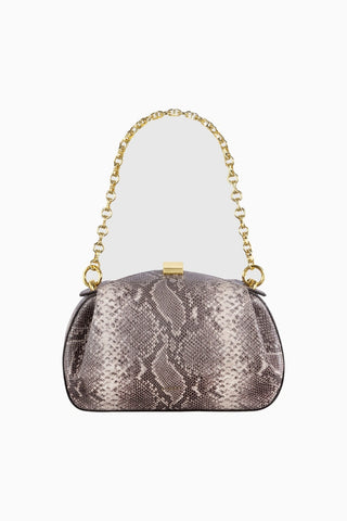 Oyster Mini Clutch ve Omuz Çantası, Kabartmalı Yılan Desenli %100 Deri Lüks Tasarım