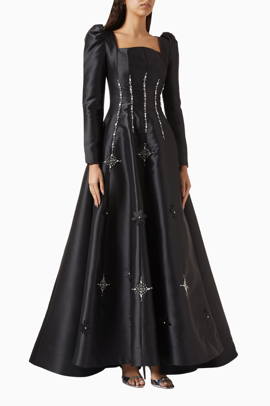 Embellished Kristal İşlemeli Saten Maxi Kadın Elbise