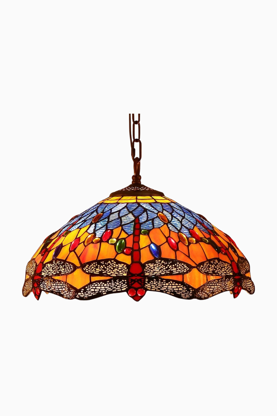El Yapımı Dragonfly Tiffany Style Sarkıt Avize 16 İnç