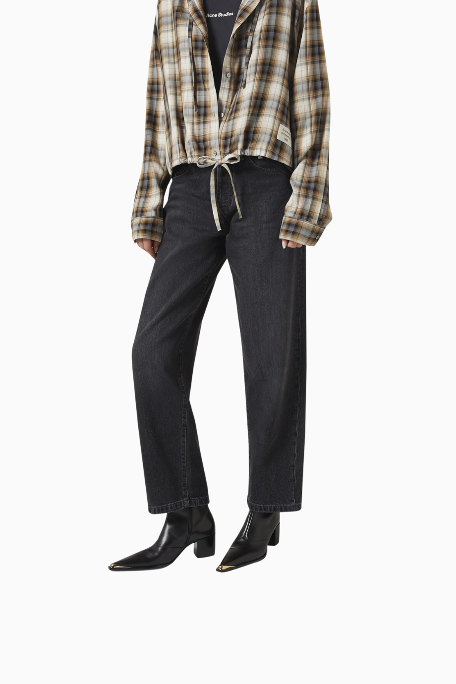 Raffaela 55 Siyah Deri Metal Burun Detaylı, Orta Boy Lüks Topuklu Bot