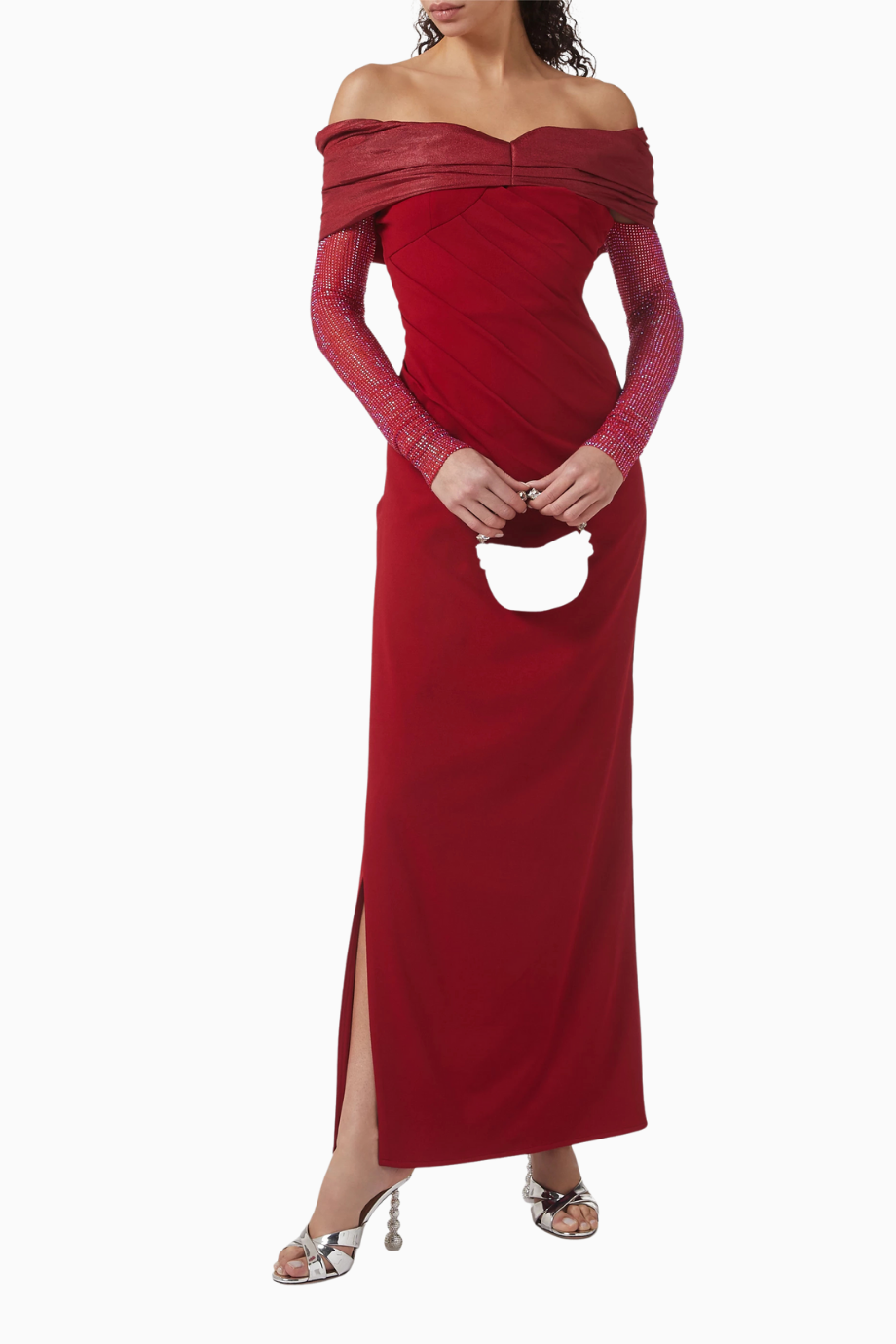 Off-shoulder Maxi Dress in Scuba Omzu Açık Kadın Elbise