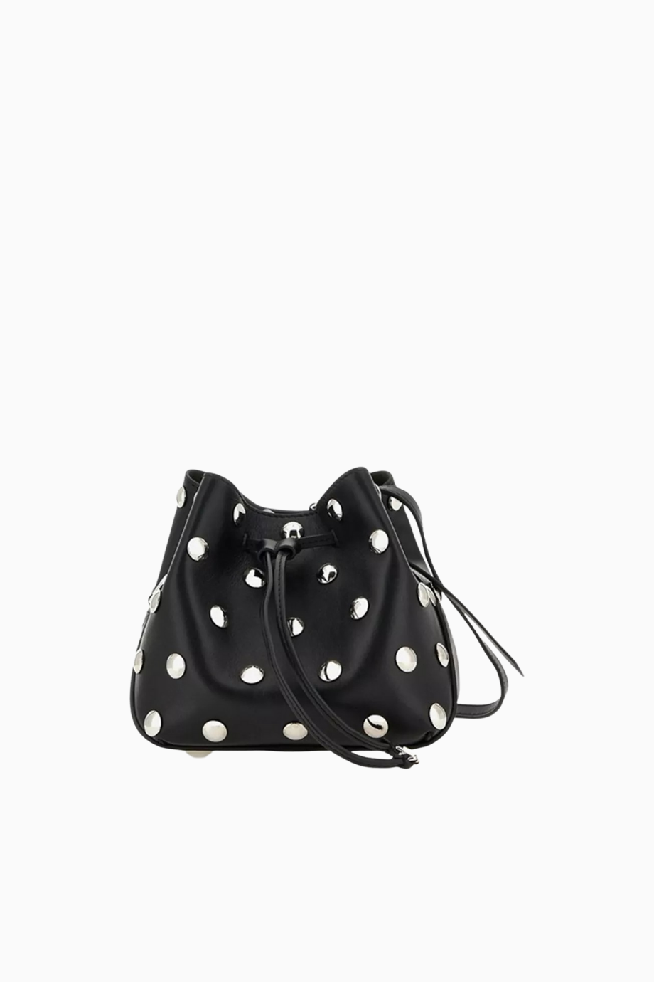 Mini Hocket Siyah Deri, Maxi Zımbalı Zarif ve Lüks Bucket Omuz Çantası