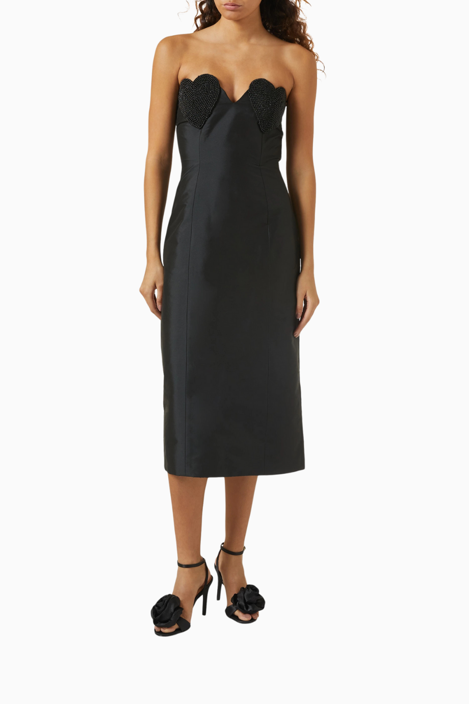 Rose des Vents 100, Lüks Saten Topuklu Sandalet, Çiçek Detaylı Zarafet