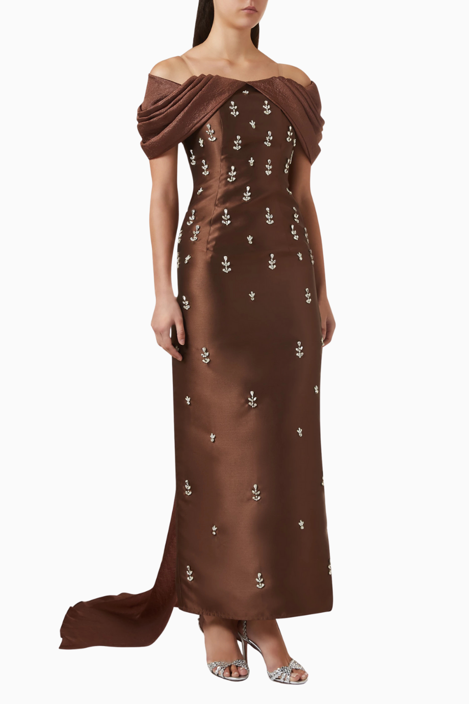 Crystal-embellished Kristal ve İnci Detaylı Drapeli Kadın Elbise