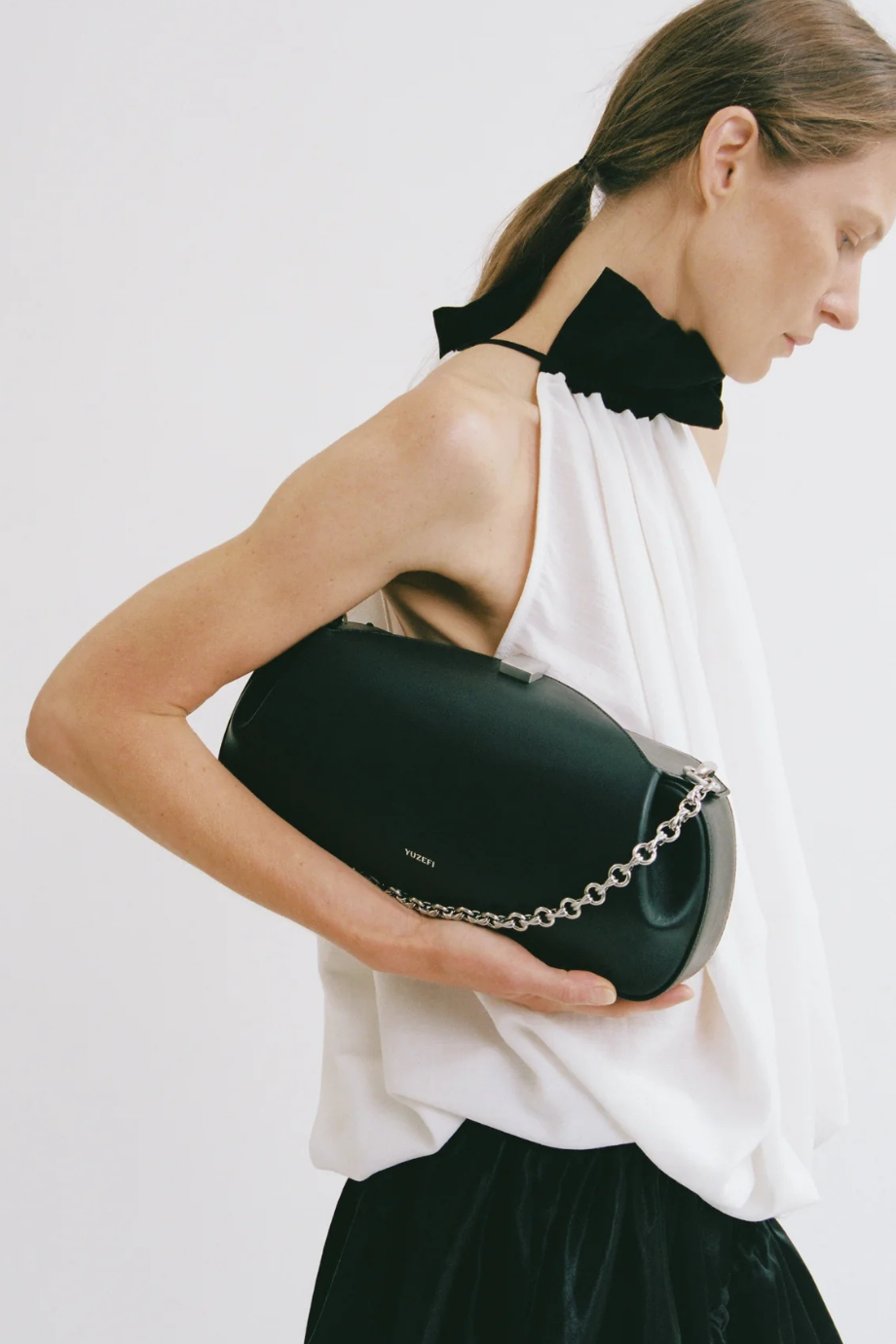 Oyster Clutch ve Omuz Çantası, Siyah Düz %100 Deri Lüks Tasarım