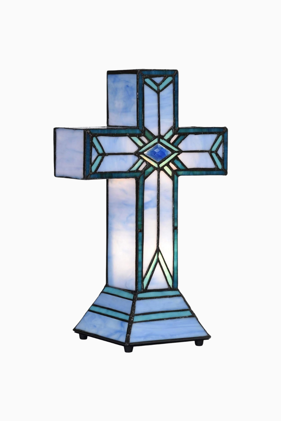 Latin Cross Tiffany Stil, El İşçiliği Vitray Cam Masa Lambası