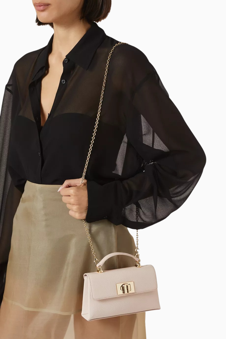 1927 Mini Deri Crossbody Bag, Şık Zincir Askılı ve Top Handle Çanta