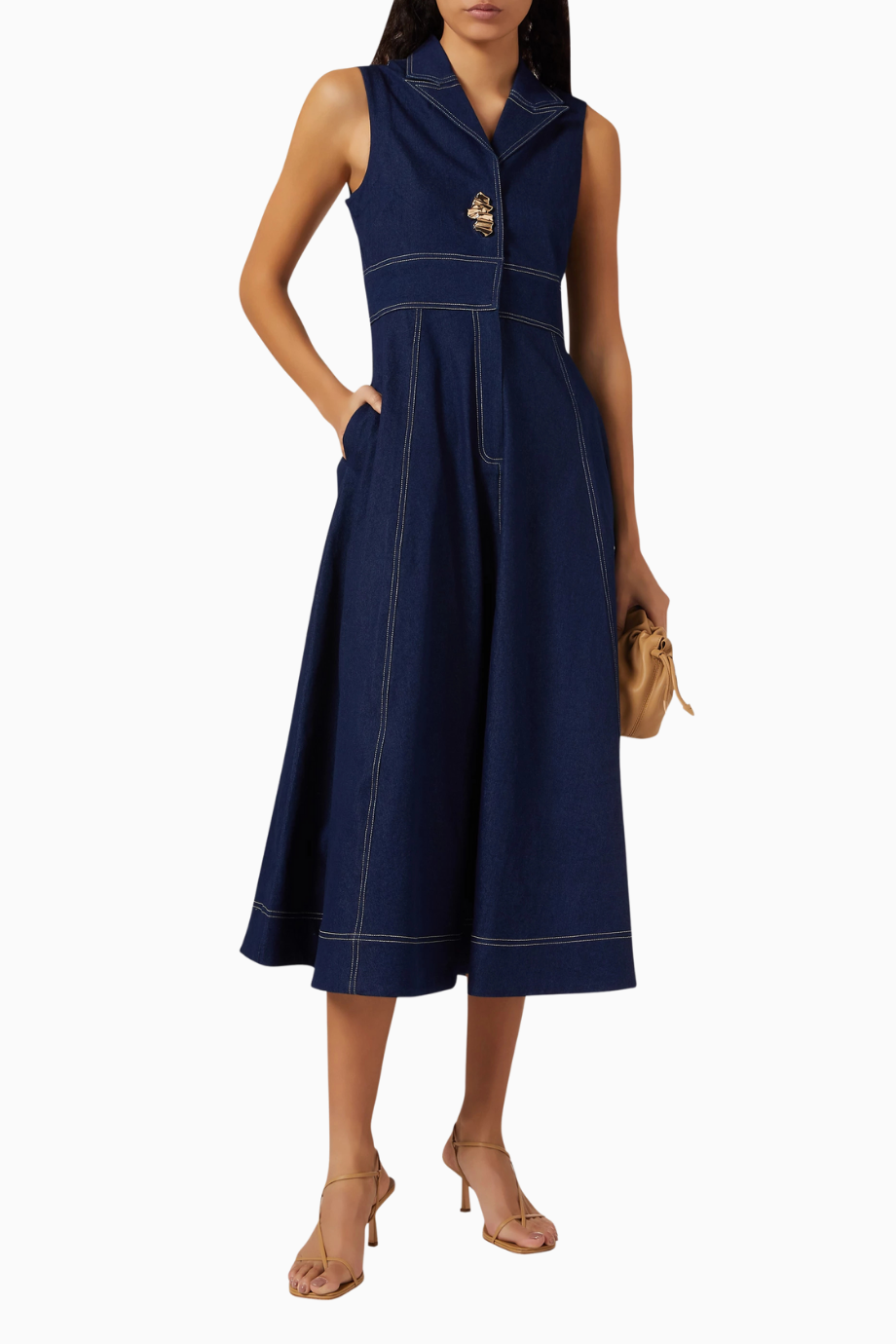 Eliana Denim Dress, Modern Kesim ve Altın Detaylı Elbise