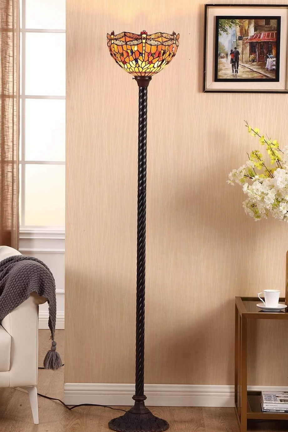 Dragonfly Tiffany Stil Vitray Cam, El İşçiliği Dekoratif Lambader