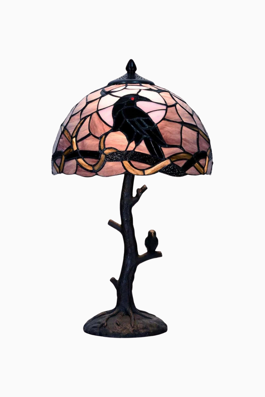 Raven Tiffany Stil Vitray Cam, El İşçiliği Dekoratif Masa Lambası