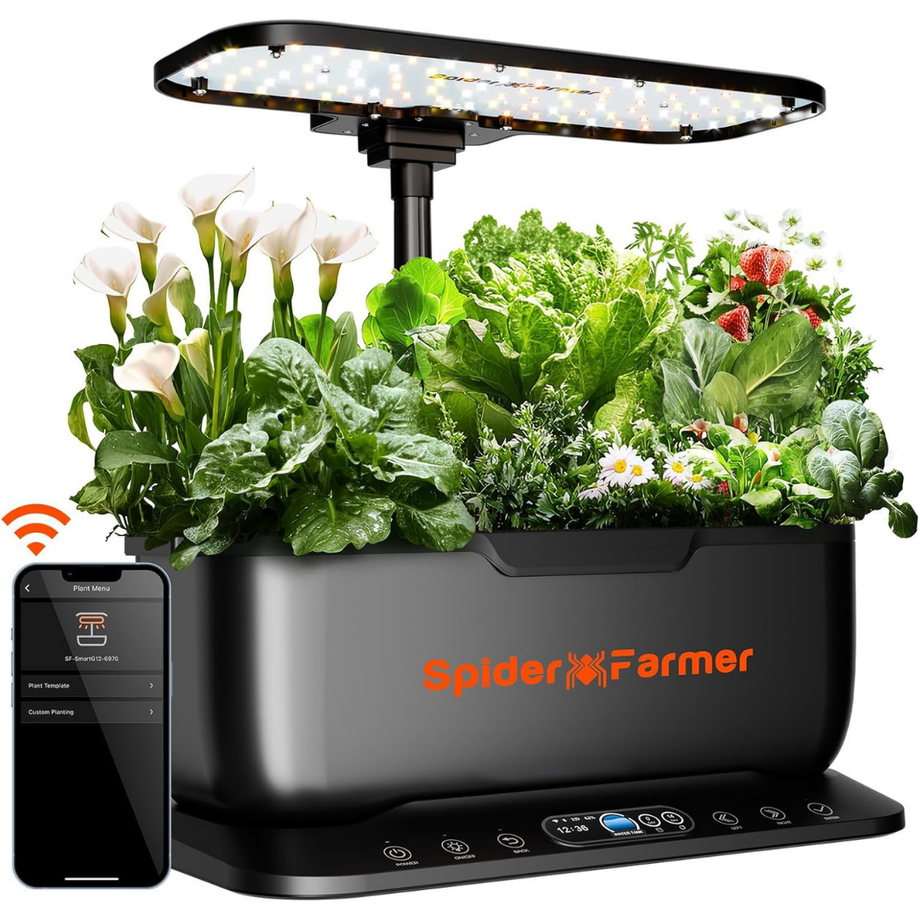 SmartG12 Hidroponik Bitki Yetiştirme Sistemi, 12 Bölmeli, Tam Spektrum LED, WiFi ve Uygulama Kontrollü