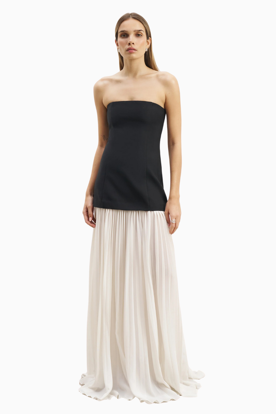 Structured Bodice Gown Pleated Maxi Length Formal Dress Kadın Elbise