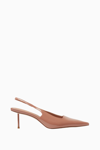 G55 Kahverengi Vegan Süet, Slingback Sivri Burunlu 55mm, Kitten Topuklu Ayakkabı