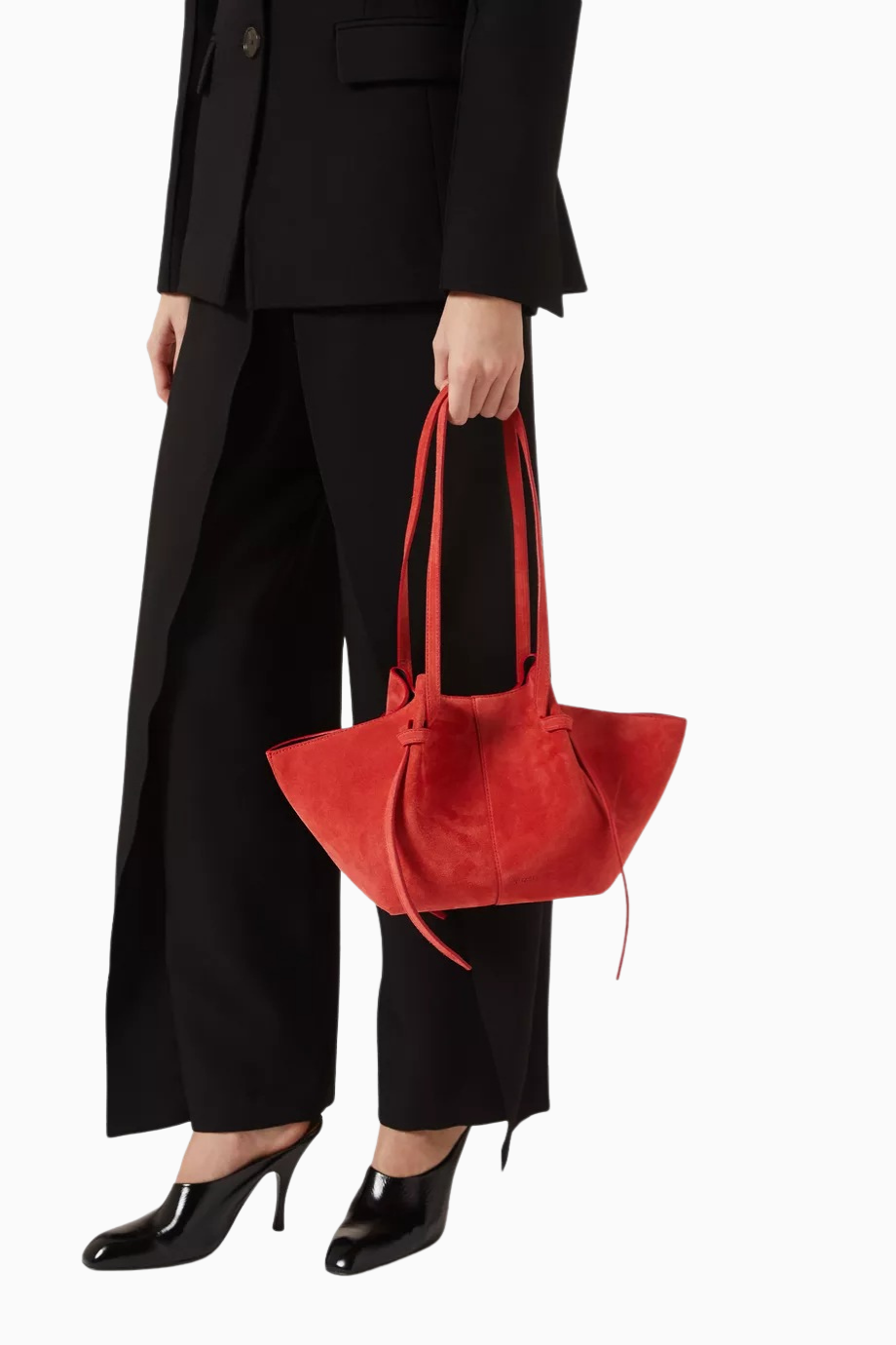 Mochi Kırmızı Goji Renkli, İtalyan Süet Deri Knotted Askılı Tote Çanta