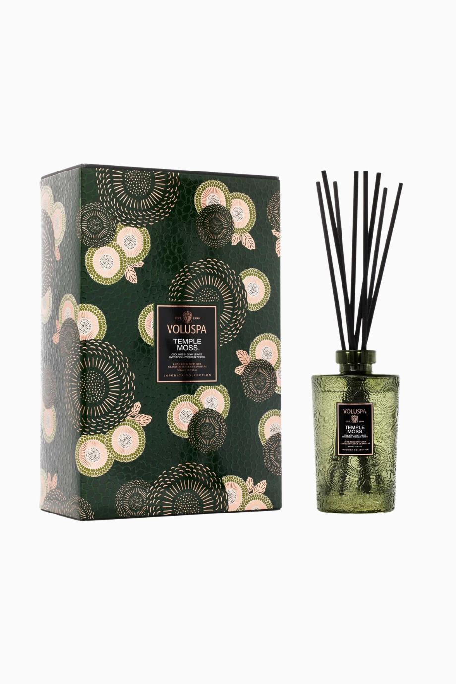 Japonica Temple Moss 500ml Lüks Reed Difüzör, 8 Siyah Çubuklu Aromatik Oda Kokusu