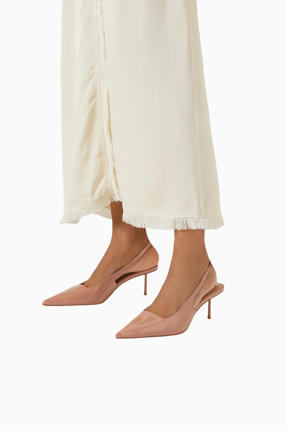 G55 Kahverengi Vegan Süet, Slingback Sivri Burunlu 55mm, Kitten Topuklu Ayakkabı