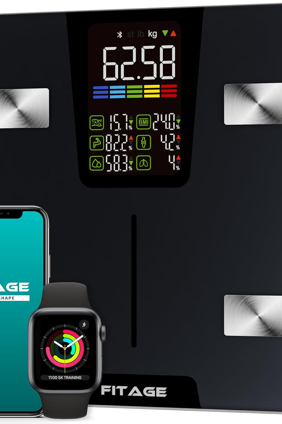 Kişisel Dijital Terazi 2024,225 kg’a Kadar Vücut Yağı ve Kas Kütlesi Analizi, 17 Vücut Ölçümü