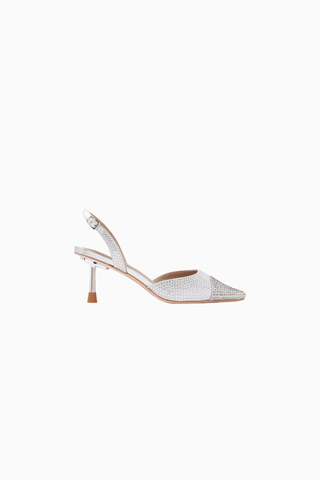 Belize 60 Crystal Slingback Pumps, Satin-Metallic Leather, 60mm Topuk, El İşçiliği Lüks Tasarım