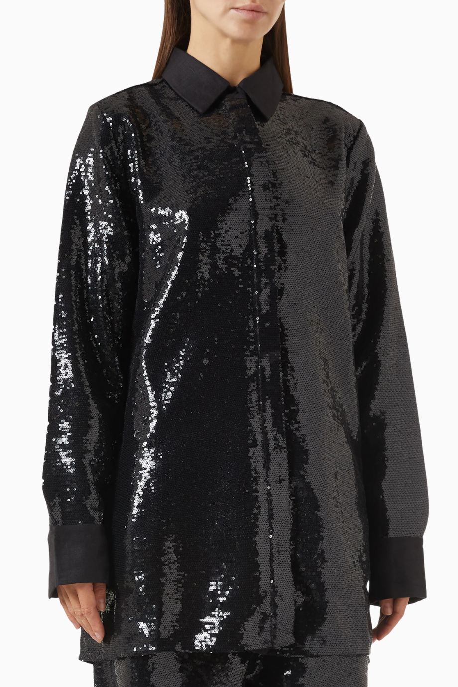 Marley Sequin-İşlemeli Linen Kadın Gömlek