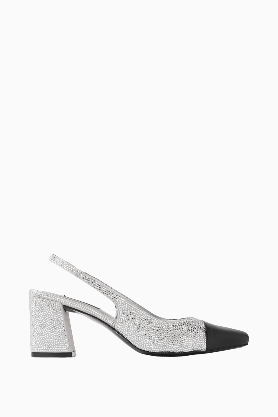 Marcy 65 Kristal Taşlı, Saten Slingback Blok Topuklu Ayakkabı, Şık ve Zarif