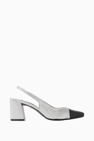 Marcy 65 Kristal Taşlı, Saten Slingback Blok Topuklu Ayakkabı, Şık ve Zarif
