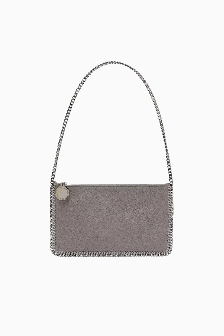 Falabella Shaggy Deer, Gri Vegan Deri Zincir Detaylı Lüks Pochette Omuz Çantası