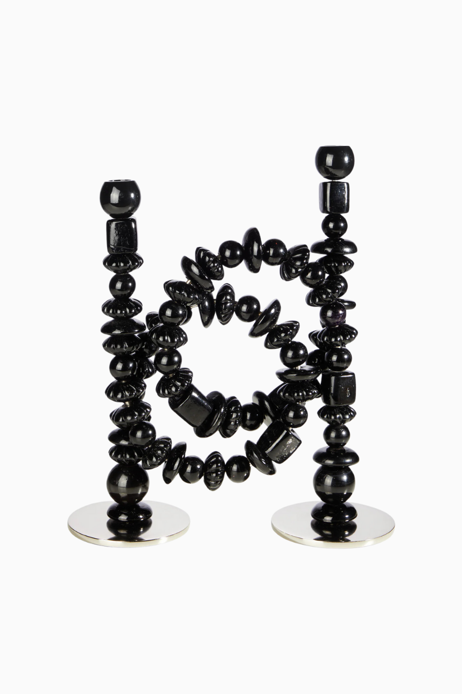 Beads Cam Mumluk Çift Mum Yuvalı Tasarım Siyah