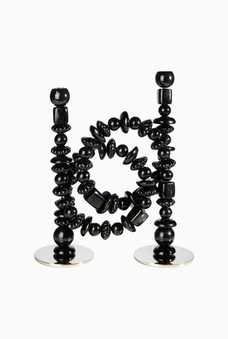 Beads Cam Mumluk Çift Mum Yuvalı Tasarım Siyah