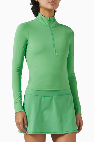 Studio Half-Zip Crop Top, Stretch Knit Spor ve Şık Üst