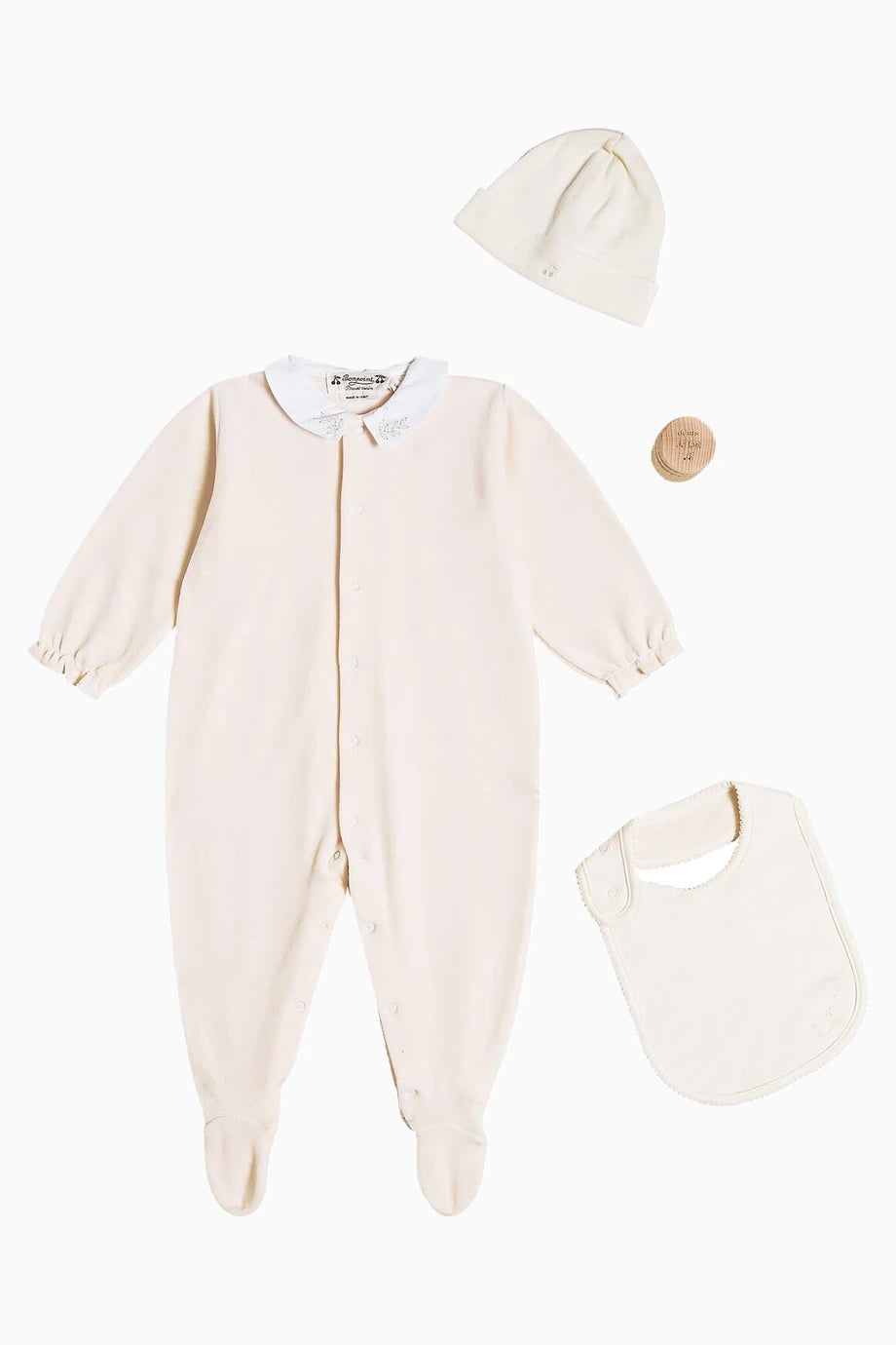 Bebek Seti Nakışlı Body, Şapka ve Önlük Lüks Set