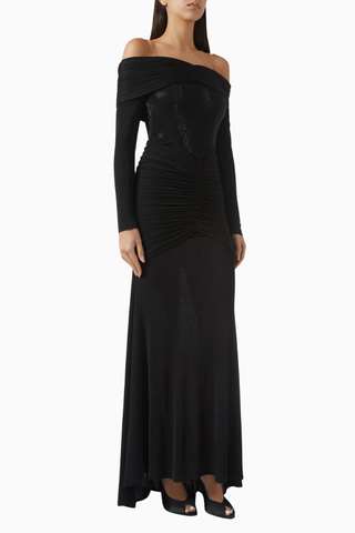 Off-Shoulder Siyah Maxi Kadın Elbise