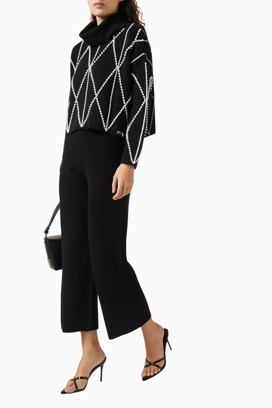 Pearl Embellished Turtleneck Sweater, Siyah Şık ve Lüks Kadın Triko Kazak