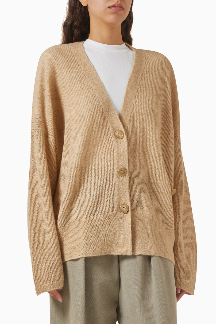 Kelly Oversized Cardigan, Bej-Lüks Yün Karışımlı Kadın Hırka