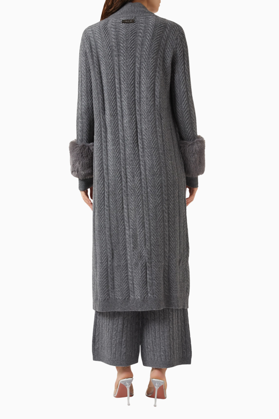 Faux Cuff Long Cardigan, Gri Şık ve Lüks Kadın Uzun Triko Hırka