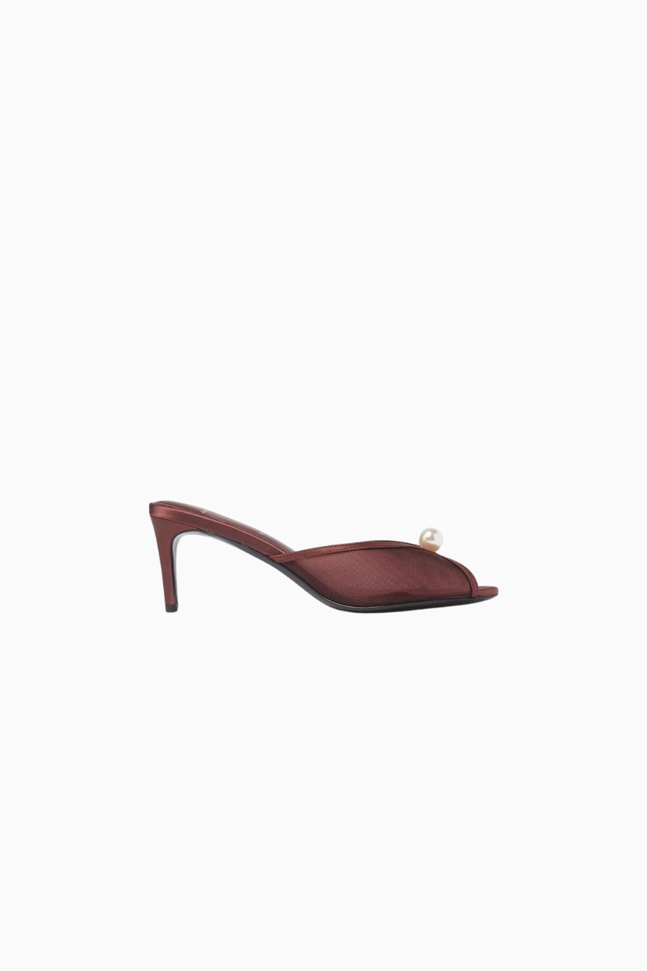 Sadie 65 Bordo Tül-Saten İnci Detaylı, El Yapımı Zarif Mule Sandalet