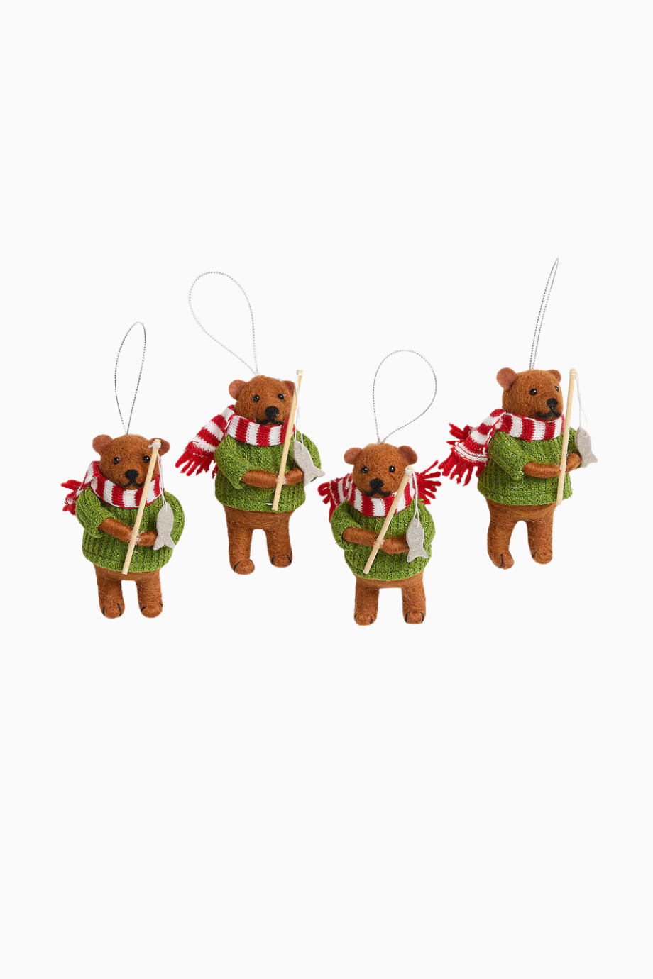 Felted Wool Ice Fishing Bear Ornament Set 4’lü Yılbaşı Ağaç Süsü