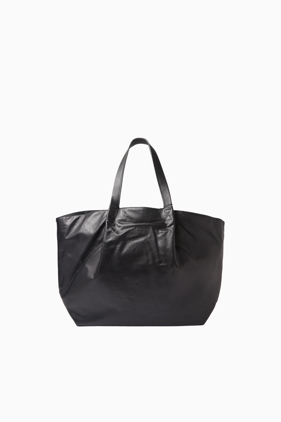 Large Pleat Tote Bag, Lüks Jet Black Deri Omuz Çantası, Geniş ve Şık