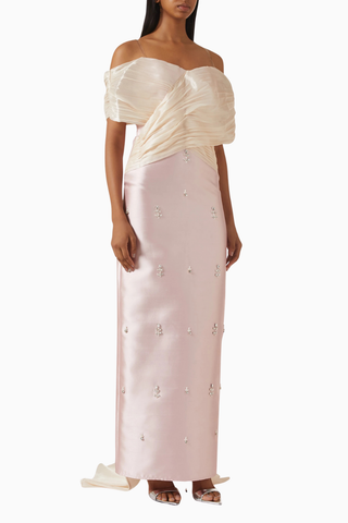 Crystal-embellished Off-shoulder Dekolteli Uzun Kadın Elbise