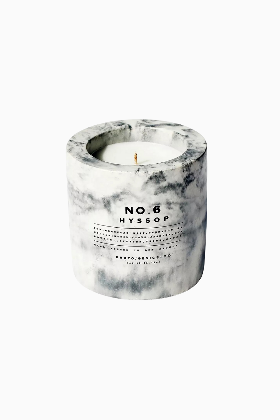 No.6 Hyssop Concrete Candle 225g, Lüks Marble Tasarımlı Mum