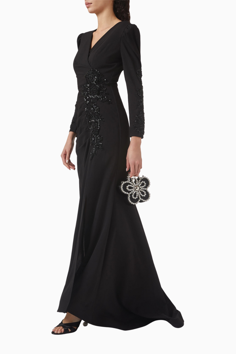 Embroidered Gown in Scuba Kumaş Nakışlı Kadın Elbise