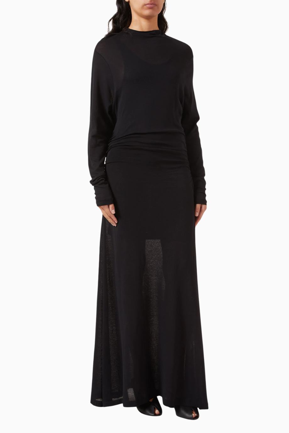 Stage Sheer Layered Maxi Dress, Lüks Siyah Elbise
