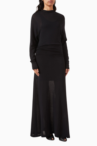 Stage Sheer Layered Maxi Dress, Lüks Siyah Elbise