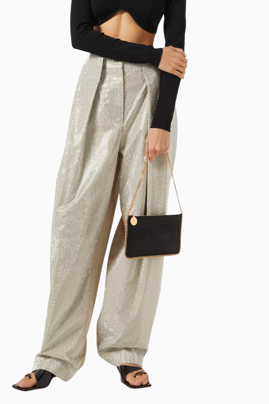 Falabella Shaggy Deer, Vegan Deri Diamond-Cut Zincirli Lüks Pochette Çanta