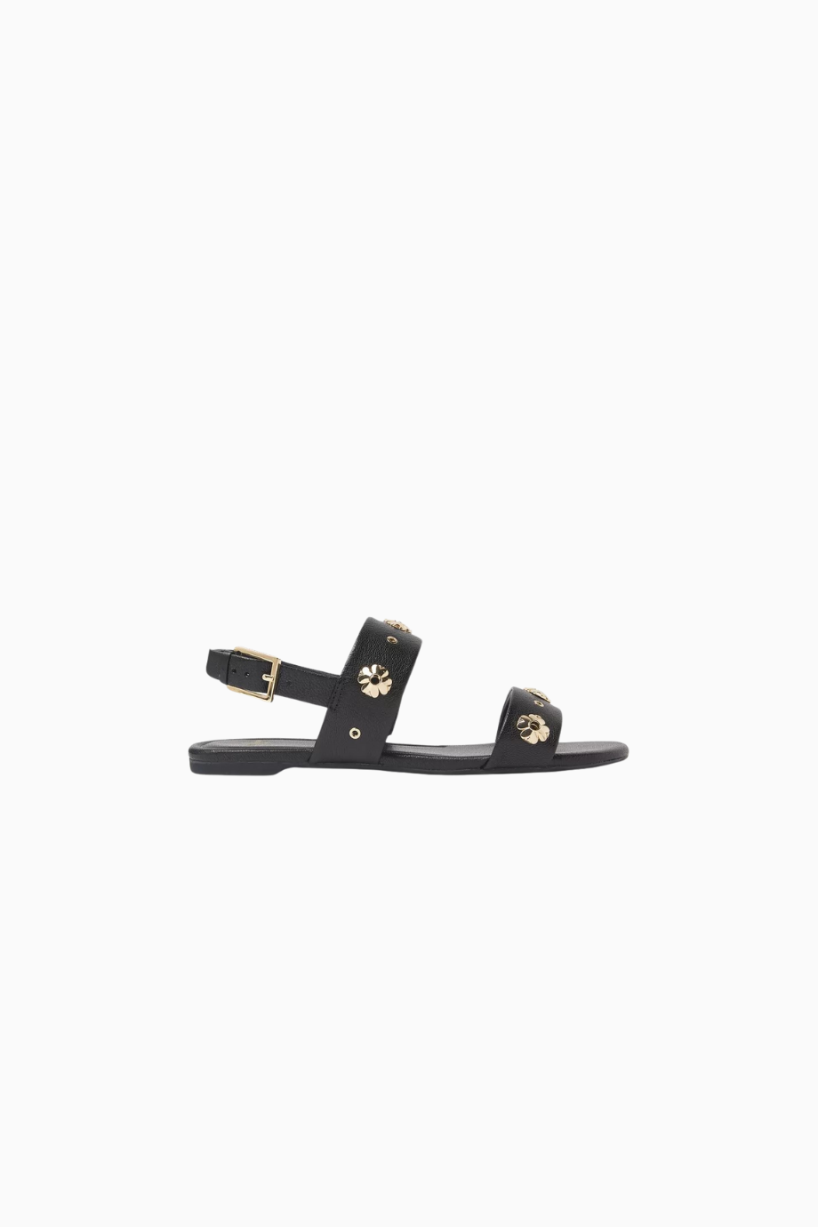 Flower Stud Deri Çiçek Detaylı, Tokalı Düz Sandalet