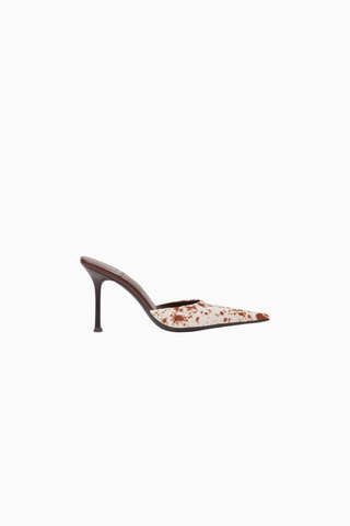 Robyn Beyaz Kahverengi, Calf Hair Stiletto Topuklu Kadın Mules