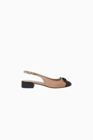 Deri Deco Fiyonk Detaylı Slingback Topuklu Ayakkabı, Parlak Blok Topuklu