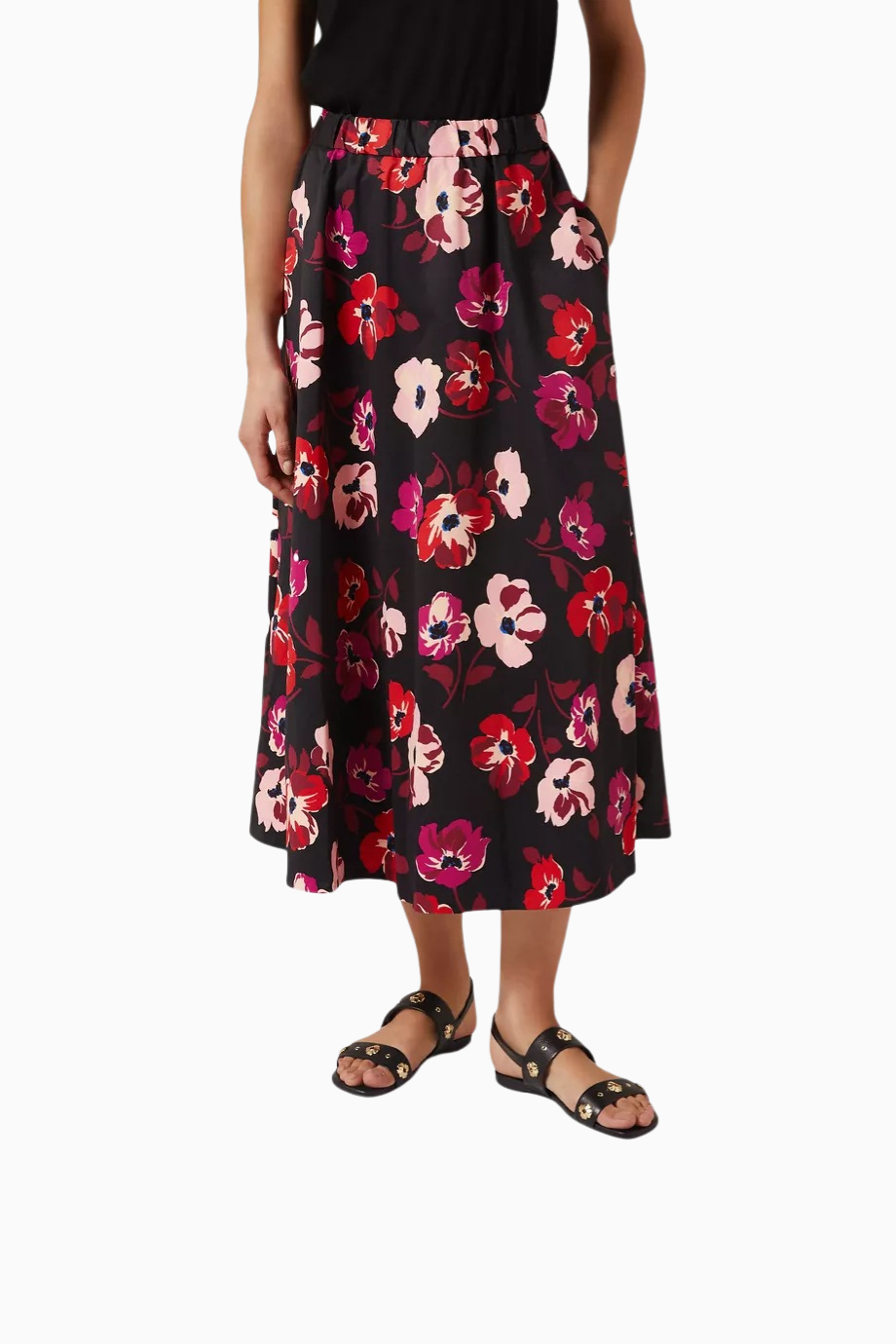 Flower Stud Deri Çiçek Detaylı, Tokalı Düz Sandalet
