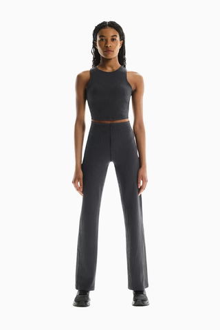 All-Day Ribbed Pants Yüksek Bel İki Renkli Kadın Pantolon