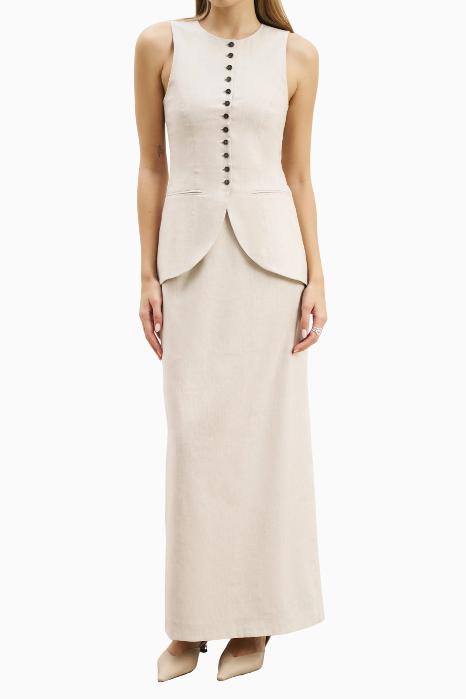 Mid Rise Linen Keten Maxi Kadın Etek