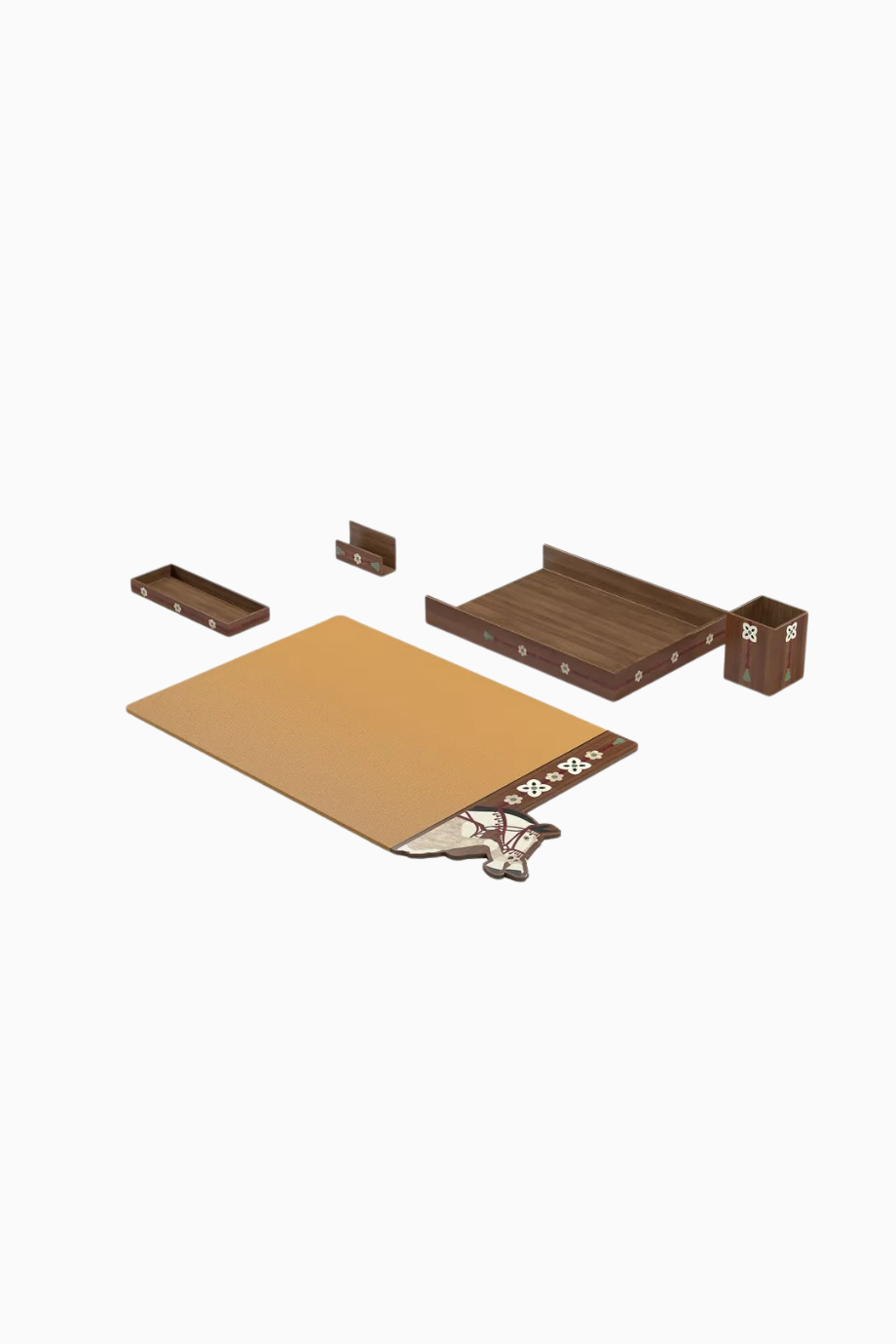 Faras Desk Set, Ceviz Ahşap ve Crossgrain Deri, Sümen Takımı